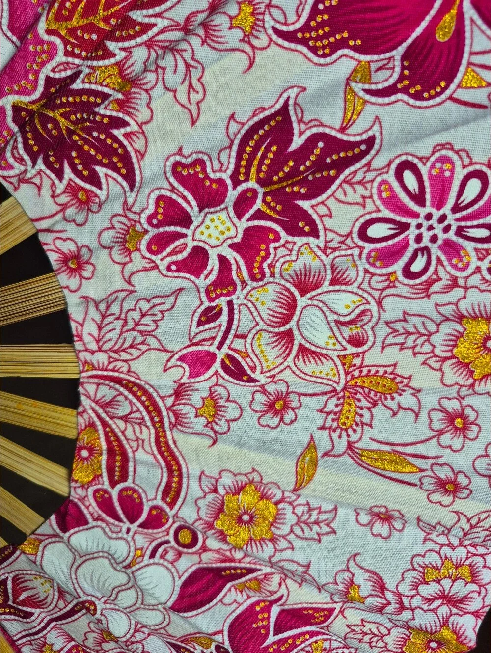 Thai folding fan with a floral fabric pattern on a bamboo frame,home decor